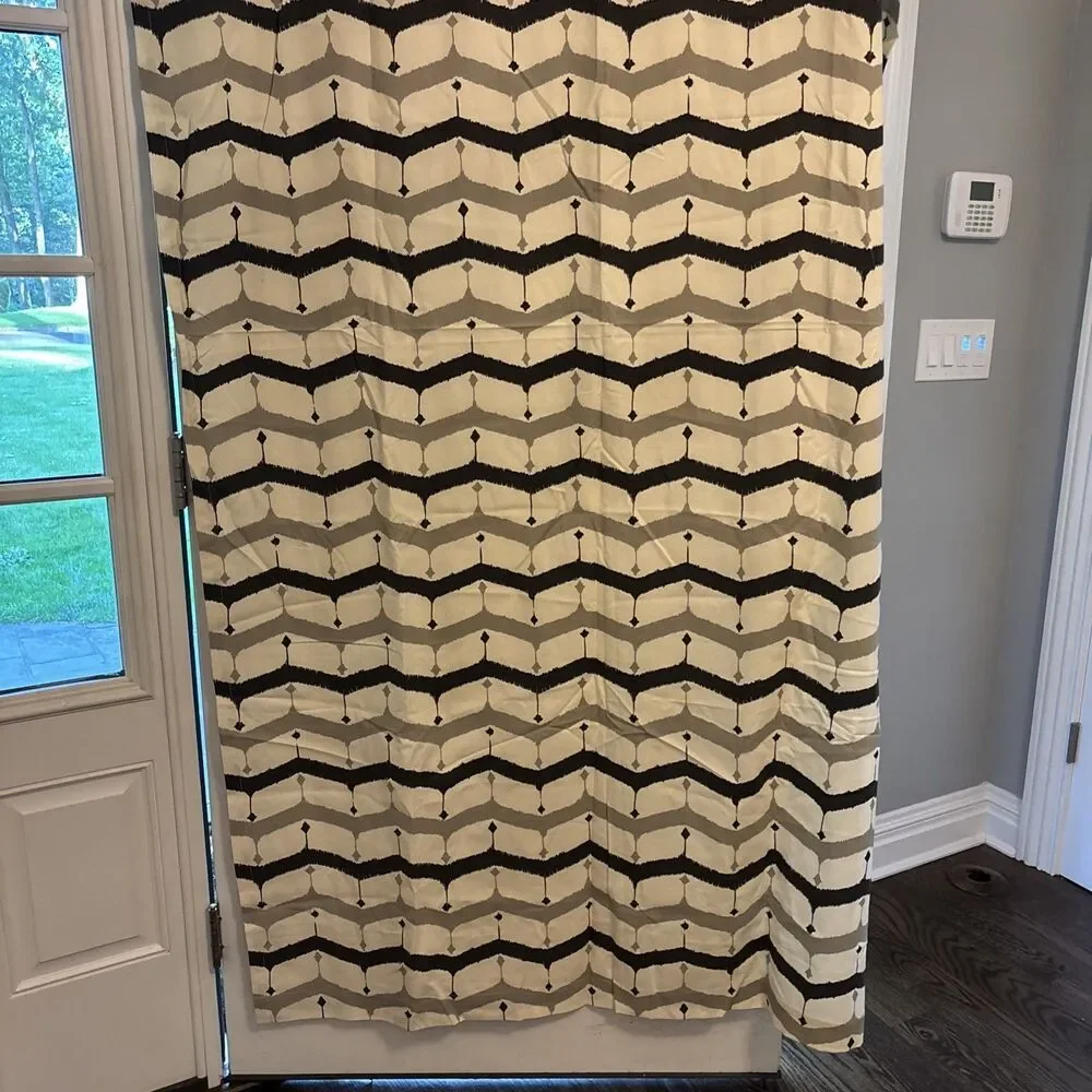 West Elm 48”x84” Curtain Panels Pair Gray Black Ivory Geometric Cotton Drapes